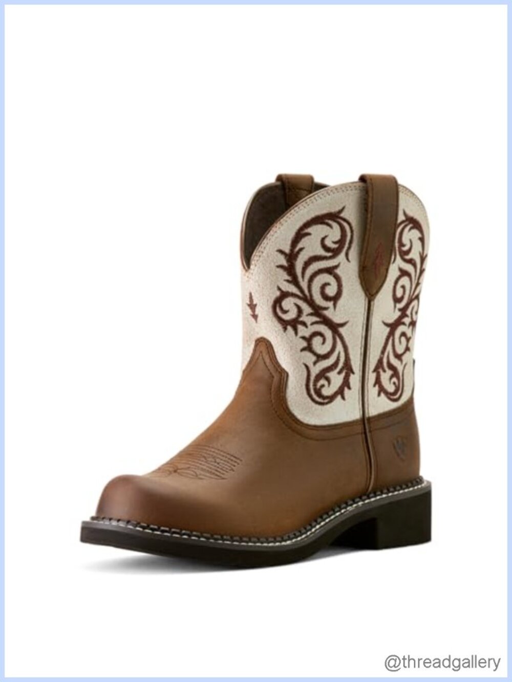 Western Leather Cowboy Boots Women Embroidered Fatbaby Toe